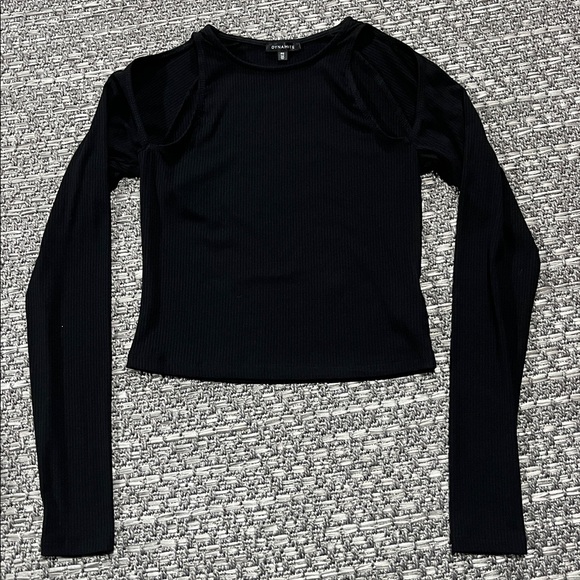 Dynamite | Long Sleeved Ribbed Open Shoulder Crop Top - Picture 1 of 8